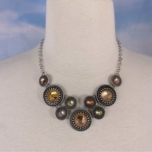 Premier Designs Necklace Chiffon Silver Tone Green Yellow Multi Color Crystals